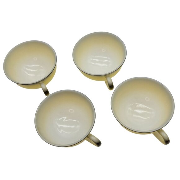 VINTAGE HAZEL ATLAS TEA CUPS SET OF 4 OVIDE INFORMAL PATTERN YELLOW BLACK 1950s - Picture 2 of 4